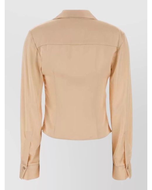 Blumarine Natural Stretch Satin Blouse Collared Draped Front