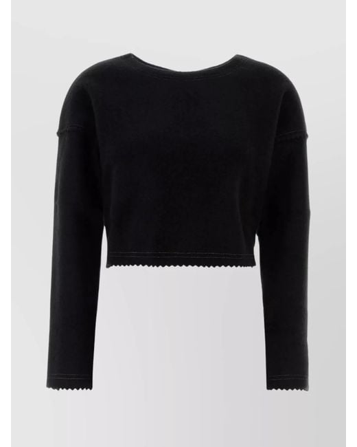 Max Mara Black Cashmere Wool Cropped Crew-Neck Knitted Top