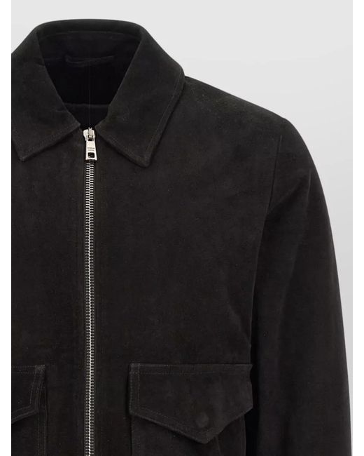 Giorgio Brato Black Aviator Jacket Collared Front Pockets Ribbed for men