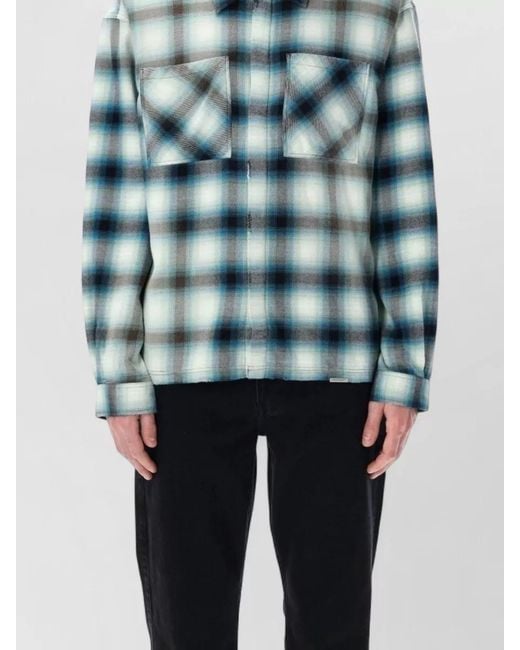 Represent Blue Flannel Shirt Checked Pattern Chest Pockets for men