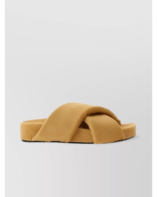 Jil Sander Multicolor Leather Crisscross Flat Sandal With Faux Fur Texture
