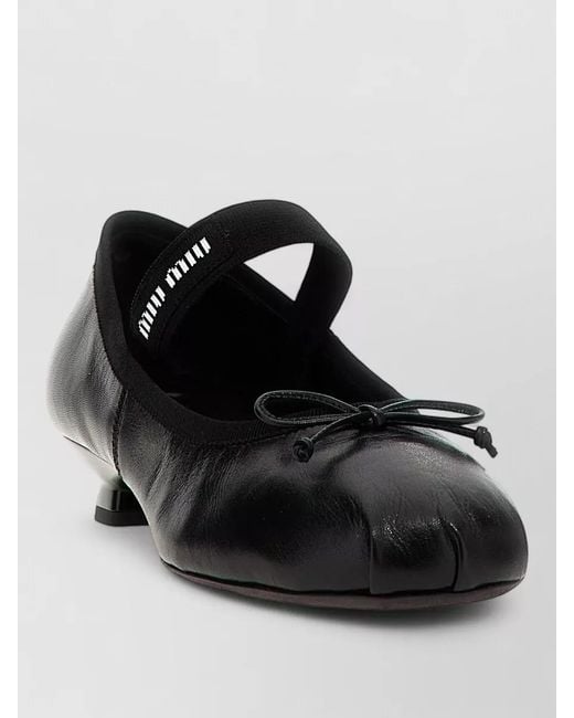 Miu Miu Black Logo Bow Leather Ballet Flats Shoes