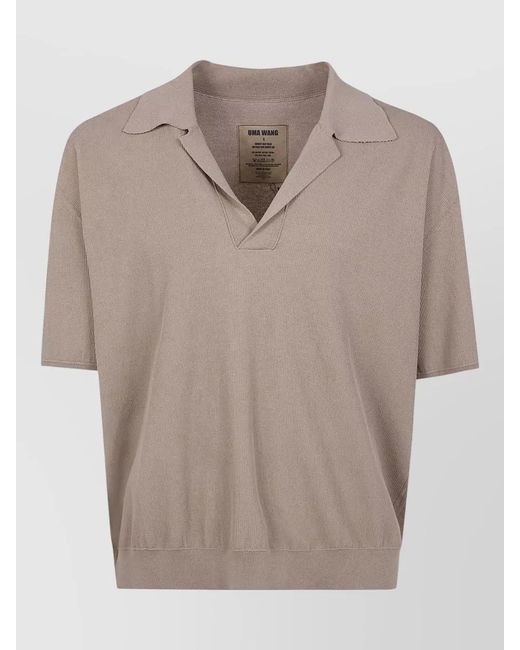 Uma Wang Natural Ribbed Crepe Polo Shirt Short Sleeves for men