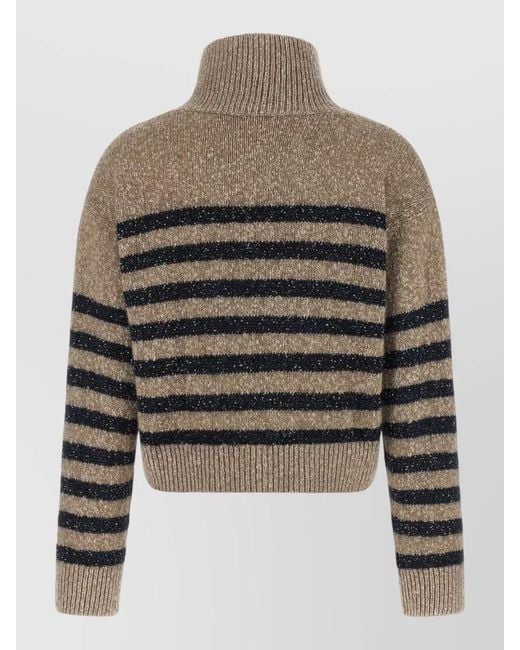 Brunello Cucinelli Gray Dazzling Stripes Sequin Wool Cashmere Sweater