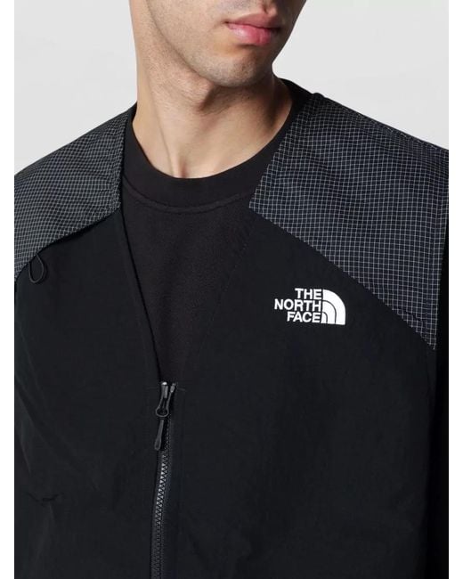 The North Face Black Sleeveless Jacket Checkered Shoulder Panels for men