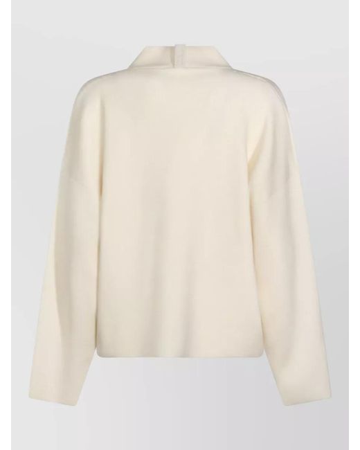 Fabiana Filippi Natural Crewneck Knit Long Sleeves Ribbed Buttons Collar