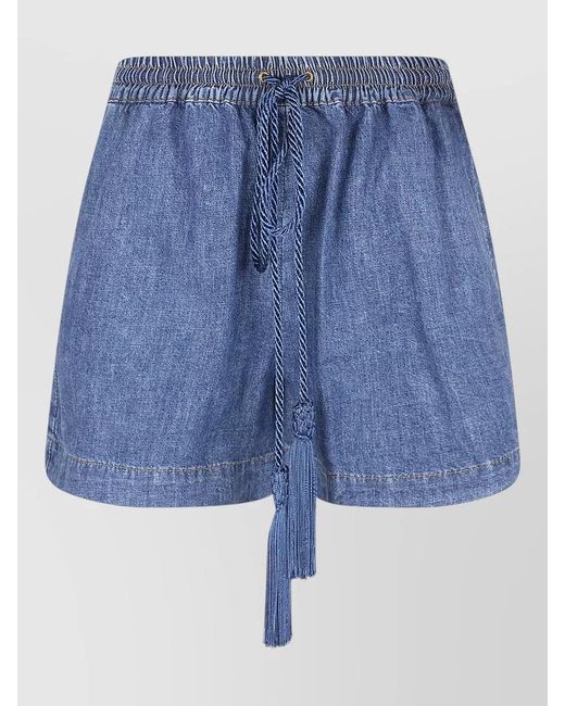 Valentino Garavani Blue Chambray Denim Shorts Straight Cut Back Pockets