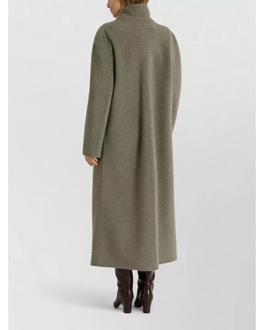 Alberta Ferretti Natural Long Jacket Lapel Collar Side Pockets
