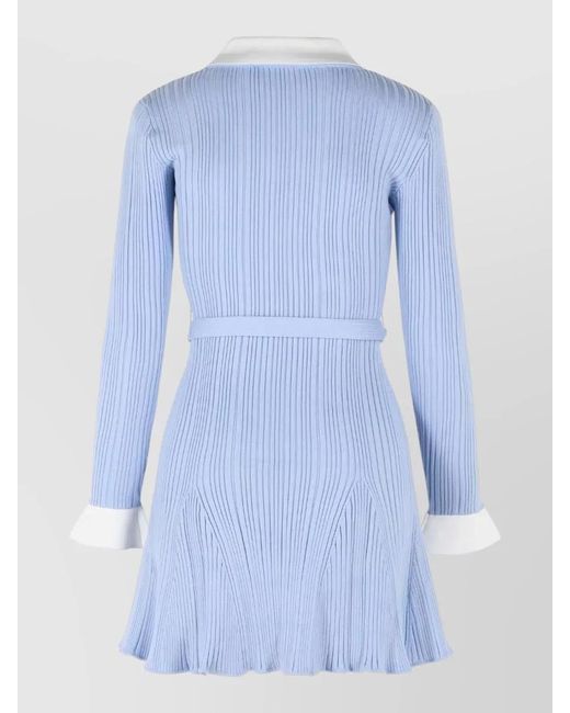 Self-Portrait Blue Ribbed Mini Dress