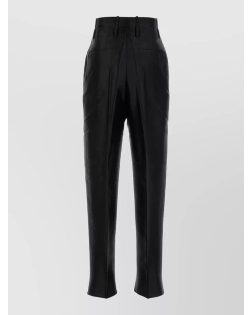 Bottega Veneta Black Taffeta Pants Pleated Design Belt Loops