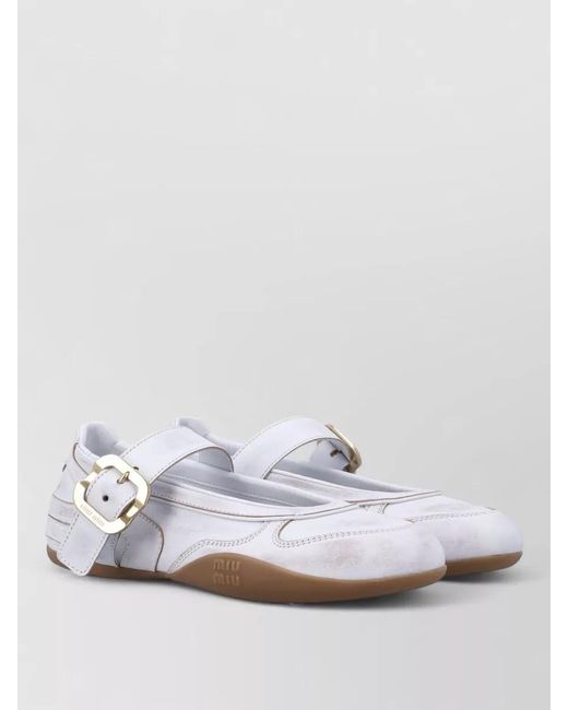 Miu Miu White Leather Ballet Sneakers Sporty Retro Design