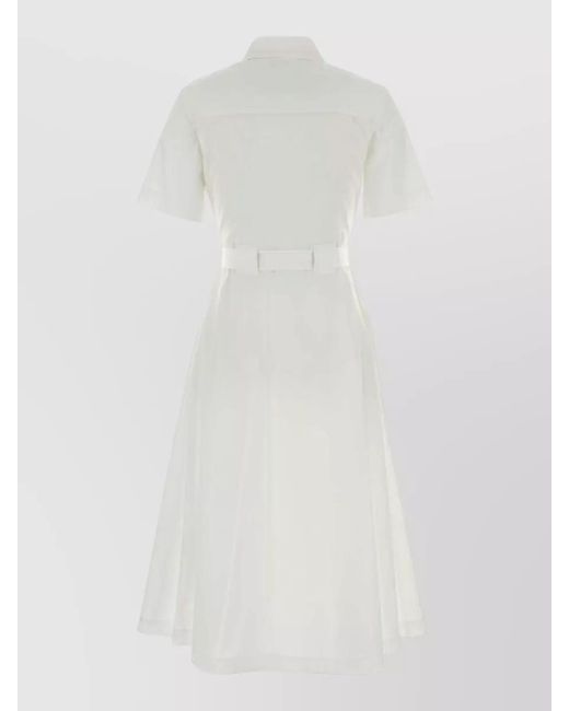 Burberry White Poplin Shirt Dress Belted Waist Midi