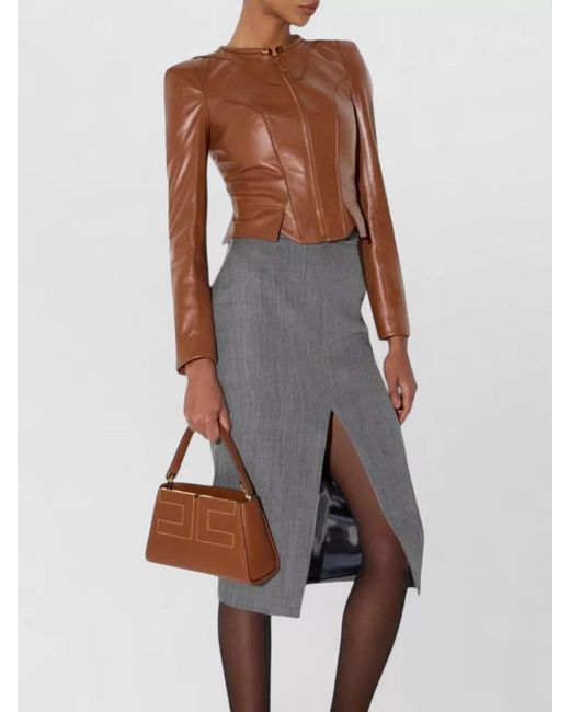 Elisabetta Franchi Brown Shoulder Bag Structured Silhouette Textured Leather