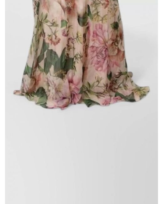 Dolce & Gabbana Brown Floral Silk Maxi Dress Sheer Tiers