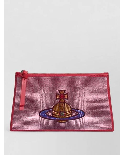 Vivienne Westwood Purple Small Leather Clutch Removable Chain Strap
