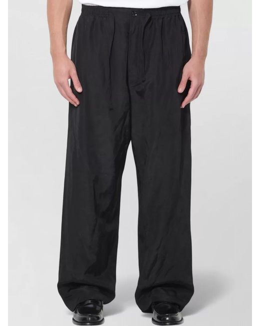 Lemaire Black Relaxed Linen Viscose Wide Leg Trousers for men