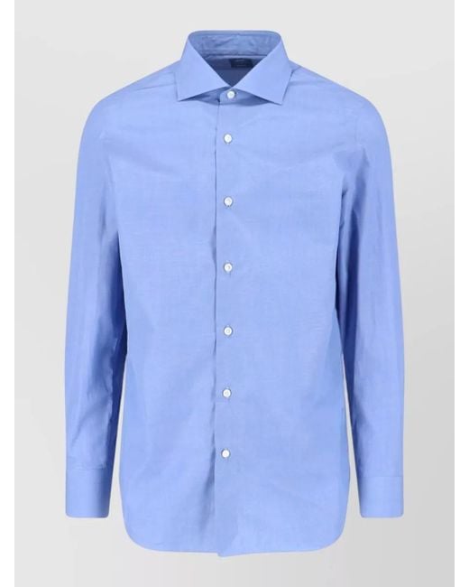 Finamore 1925 Blue Casual Shirt Spread Collar Long Sleeves for men