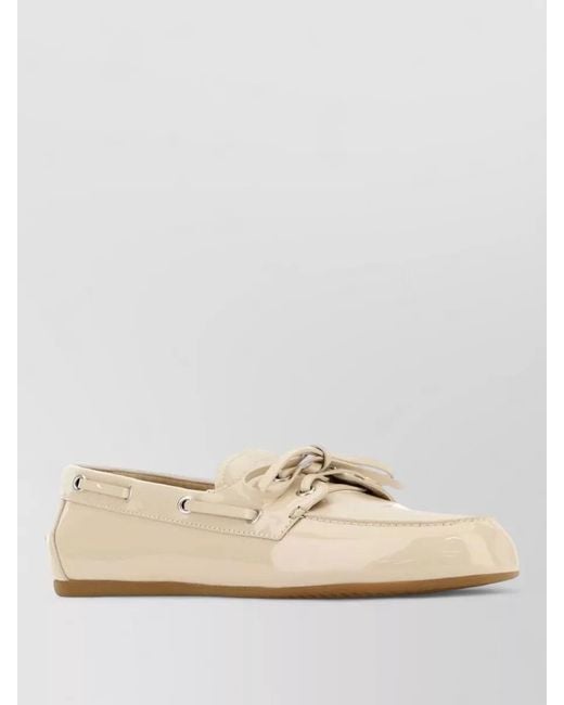 Miu Miu Natural Leather Loafers Bow Detail Patent Finish Rubber Sole