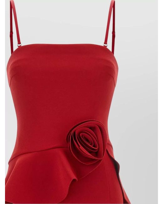 ROTATE BIRGER CHRISTENSEN Red Floral Midi Dress Peplum Slit Straps