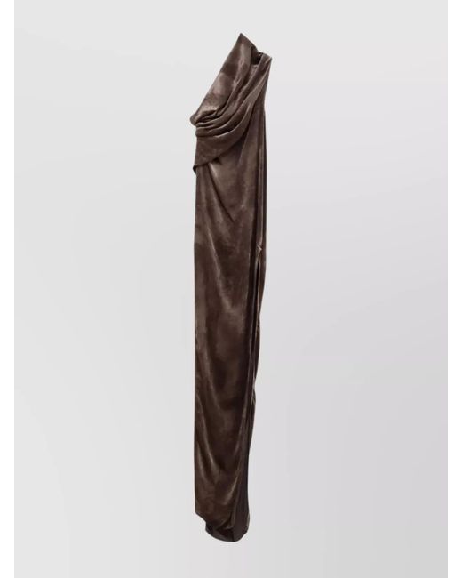Rick Owens Multicolor Velvet One-Shoulder Draped Maxi Dress