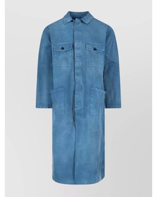Maison Margiela Blue Long Length Jacket With Chest And Front Pockets for men