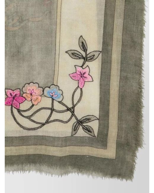 Faliero Sarti Gray Floral-Embroidered Wool Scarf