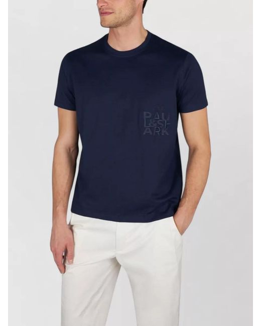 Paul & Shark Blue Embroidered Cotton Jersey Crew Neck T Shirt for men