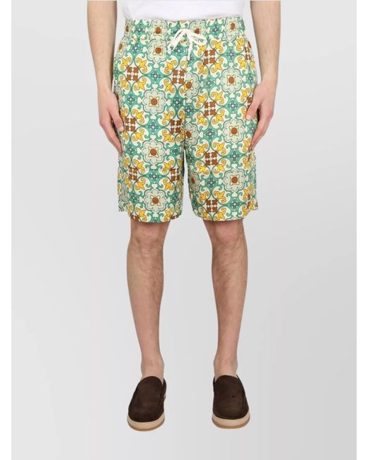 Drole de Monsieur Green Viscose Deck Shorts for men