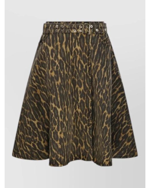 Ganni Green Denim Printed Wrap Midi A-Line Skirt