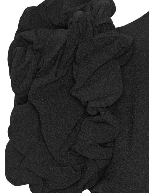 ROTATE BIRGER CHRISTENSEN Black Crepe Puff-Sleeve Fitted Midi Dress