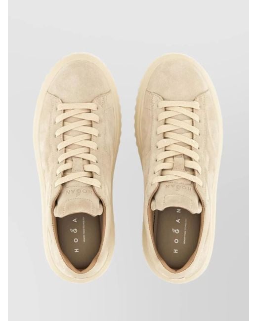 Hogan Natural Suede Platform Sneakers Round Toe