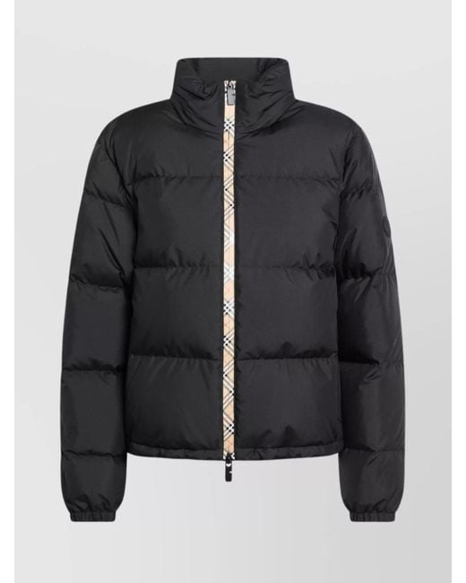 Burberry Black Zip Up Puffer Jacket Featuring Check Detail