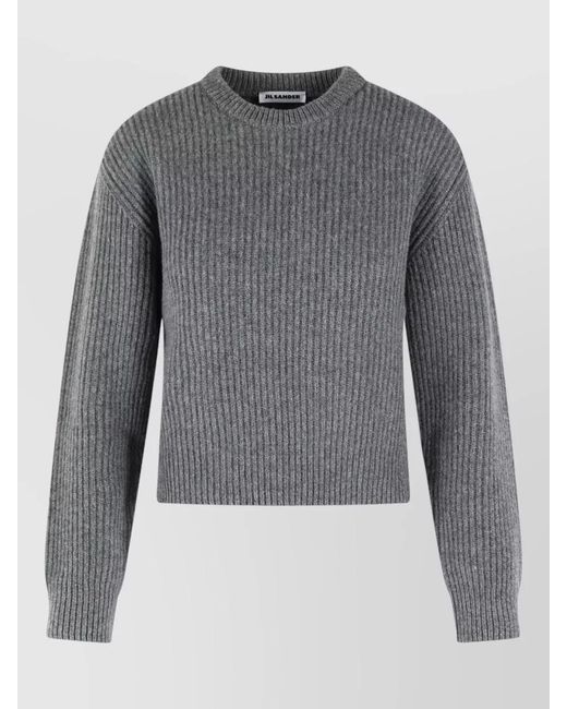 Jil Sander Gray Wool Crew Neck Sweater Long Sleeves Ribbed