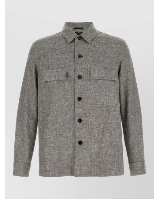 Zegna Gray Regular Woven Shirt for men