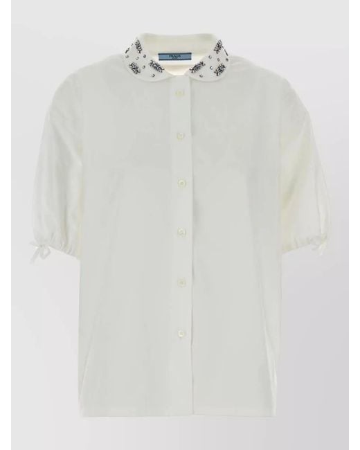 Prada White Poplin Shirt Short Sleeves Relaxed Fit Collar for men