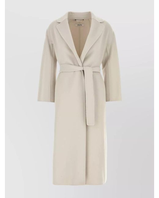 Max Mara Natural Virgin Wool Belted Single Breasted Midi Coat