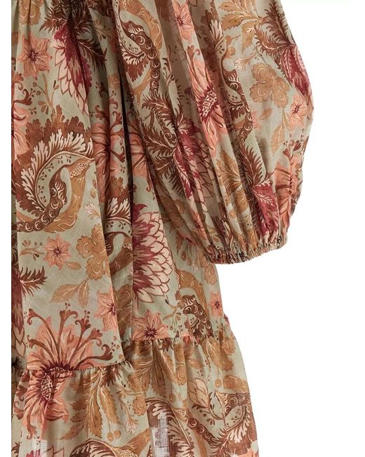 Zimmermann Brown Daylight Floral Dress Ruffles Long Sleeves