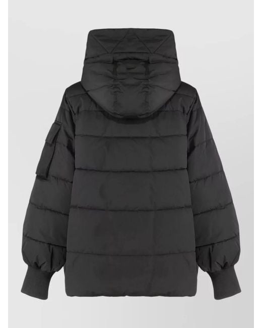Pinko Black Hooded Ribbed Cuff Short Down Jacket