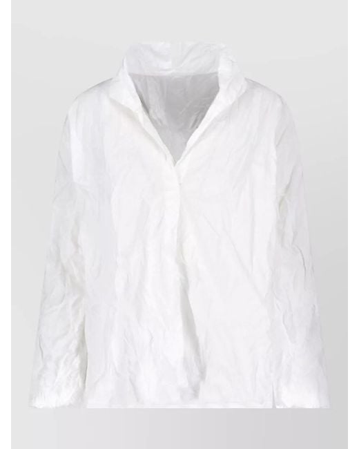 Daniela Gregis White Long Sleeve Collared Casual Crinkled Shirt