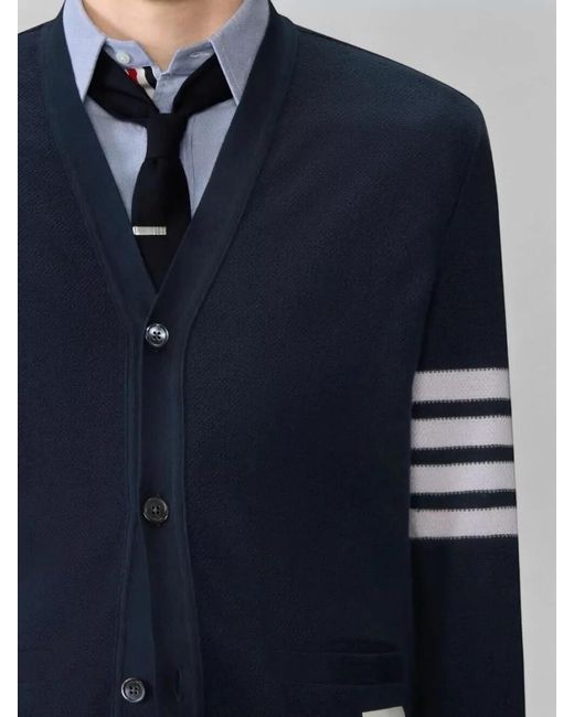 Thom Browne Blue V-Neck Cotton Cardigan for men