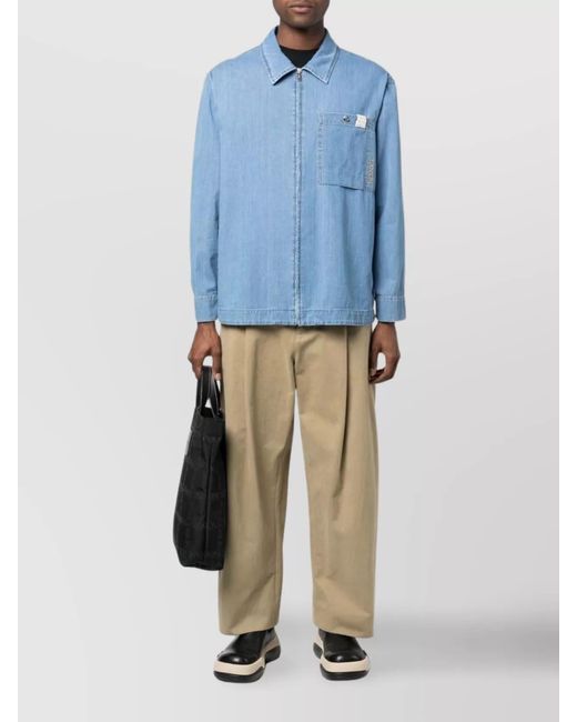 Lanvin Blue Denim Zip-Up Shirt for men