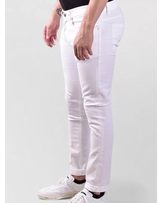 Dondup White Denim Pants Belt Loops Contrast Stitching Five Pockets for men