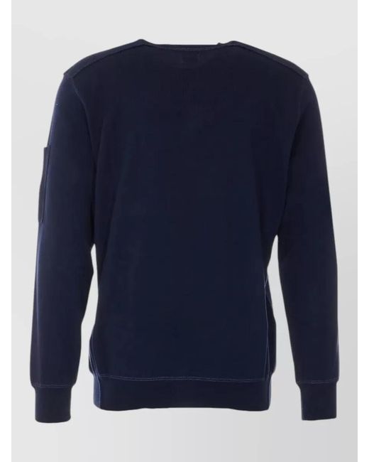 C P Company Blue Crew Neck Knitwear Patch Pocket for men