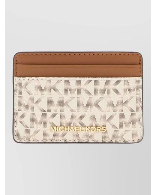 Michael Kors Natural Canvas Card Holder Brand Logo Slots