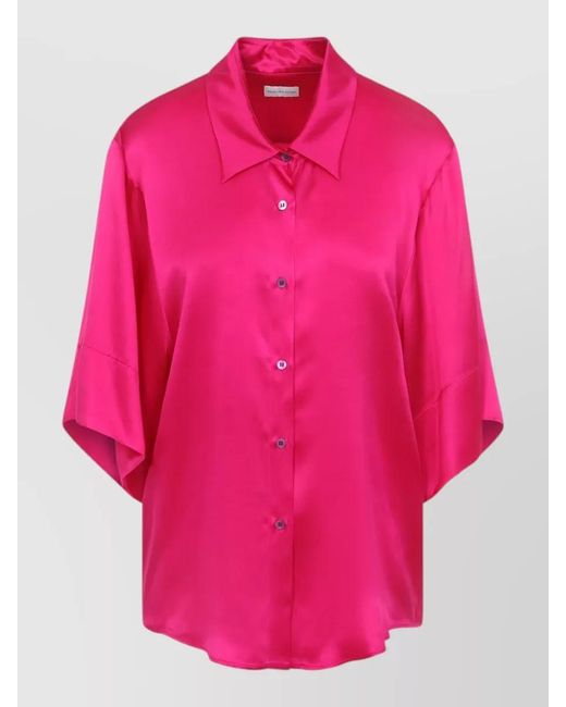 Dries Van Noten Pink Clea Shirt Collared Neck Satin Finish