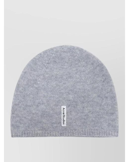 Acne Gray Cashmere Fitted Beanie Ribbed Hem