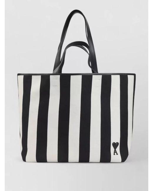 AMI White De Coeur Striped Cotton Canvas Tote Bag for men