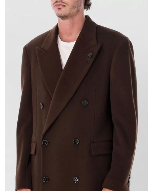 Lardini Brown Long Tailored Double Breasted Coat Silhouette for men
