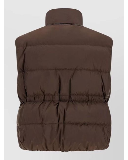 Brunello Cucinelli Brown Monile Quilted Vest Stand Up Collar