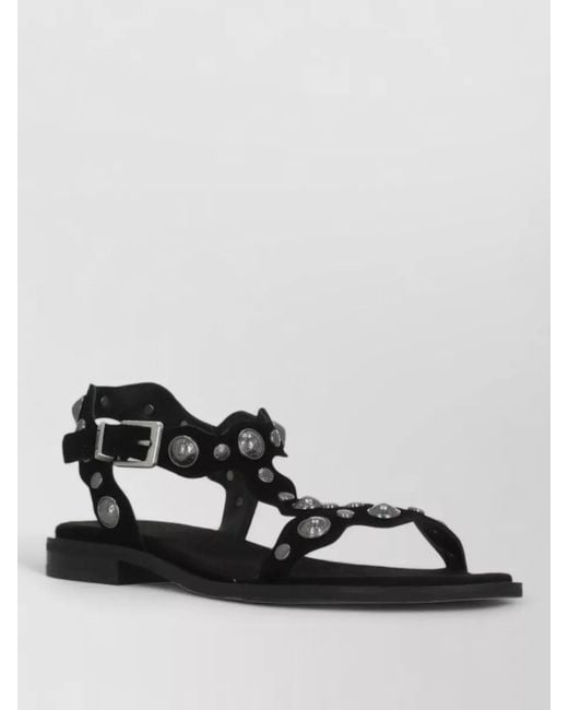Ash Black Leather Studded Flat Sandals